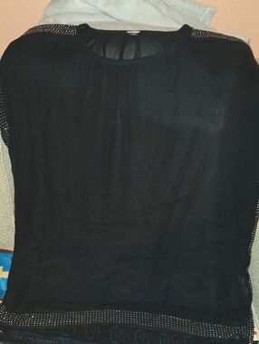 Black Label Black Sheer Top with Rhinestone Trim